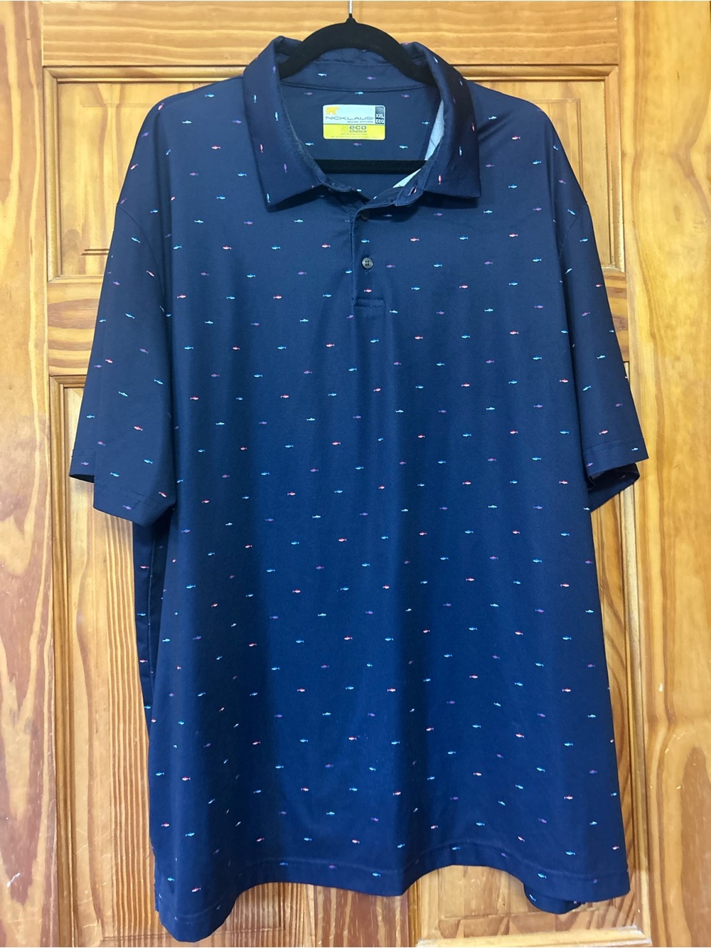 Men's Navy Short-Sleeve Polo with Micro Accent Print